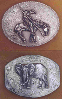 Custom Motifs 'End of The Trail' & 'African Elephant' Belt Buckles